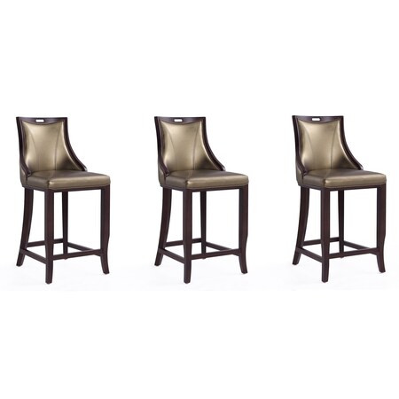 Manhattan Comfort Emperor Bar Stool in Bronze and Walnut (Set of 3) 3-BS008-BZ